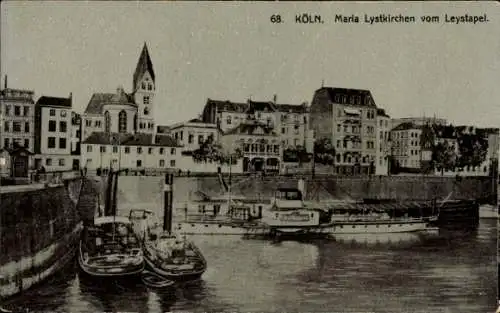 Ak Köln am Rhein, 68.  Maria Lystkirchen vom Leystapel, Hafenansicht, Schiffe
