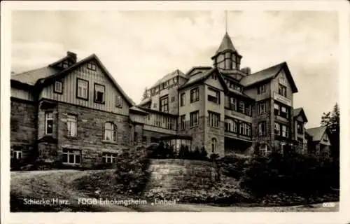 Ak Schierke Wernigerode im Harz, Erholungsheim Einheit, FDGB, Sehenswürdigkeit, Fotografie