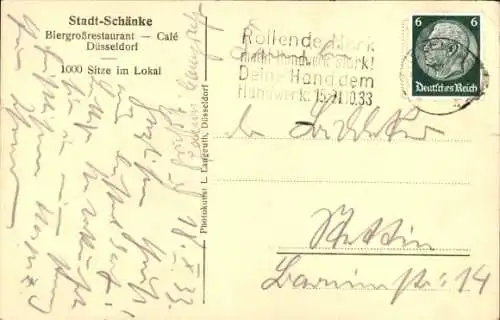 Ak Düsseldorf am Rhein, Bierrestaurant, Stadt-Schänke, Innenansicht