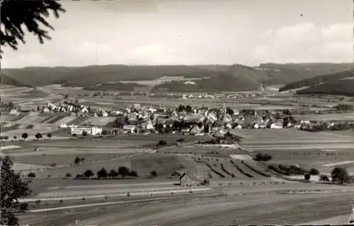 Ak Geisingen in Baden, Landschaft mit Dorfansicht, Felder, Berge im Hintergrund