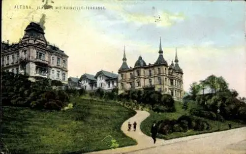 Ak Hamburg Altona, Altona mit Rainville-Terrasse, Gebäude, Park, Spaziergänger