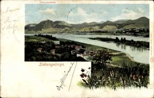 Ak Königswinter am Rhein, Drachenfels, Drachenburg, Landschaftsmotiv,  Flusslandschaft