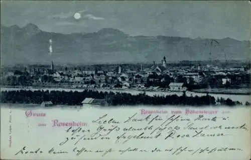 Ak Rosenheim Oberbayern, Panoramablick auf  Vollmond, Text von Rosa Lamar