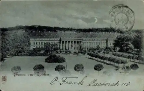 Mondschein Ak Koblenz am Rhein, Schloss
