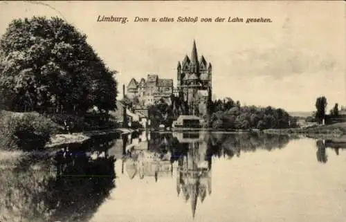Ak Limburg an der Lahn, Dom und altes Schloss, Blick von der Lahn, 1913
