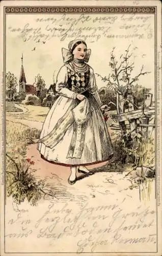 Künstler Litho Seyffert, O., Wendin, Frau in Volkstracht, Meissner & Buch Serie II. Nr. 8