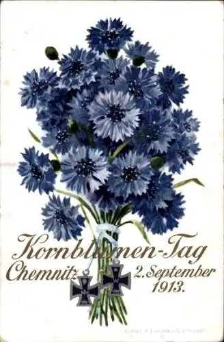 Ak Chemnitz Sachsen, Kornblumentag 1913, Eisernes Kreuz