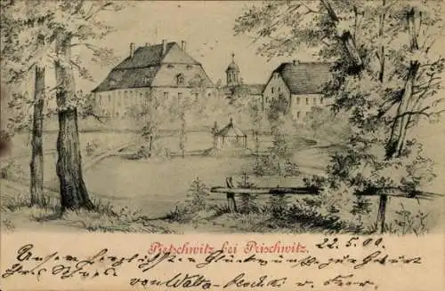 Künstler Ak Pietzschwitz Prischwitz Göda in der Oberlausitz, Teilansicht