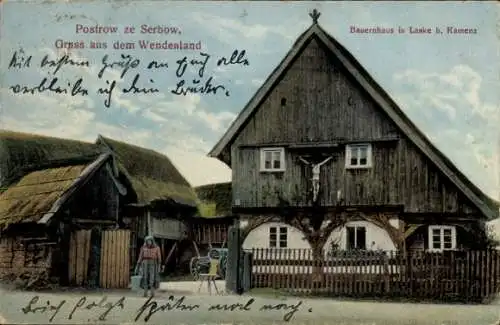 Ak Kamenz in Sachsen, Bauernhaus in Laske, Wendenland