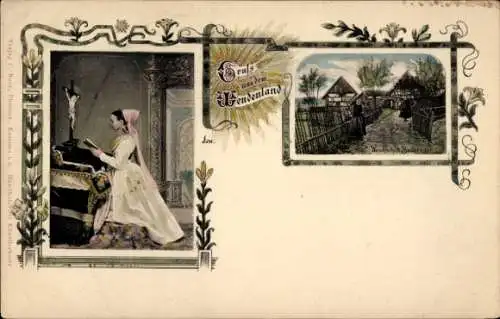 Passepartout Ak Wendische Tracht, Wendenland, Betende Frau