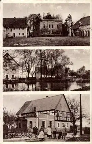 Ak Birkau Göda in der Oberlausitz, Rittergut, Teichansicht, Restaurant