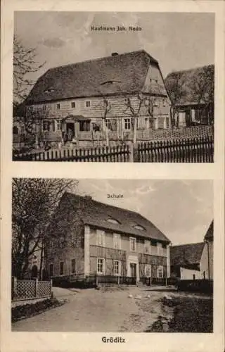 Ak Gröditz in Sachsen, Kaufmann Joh. Nedo, Schule