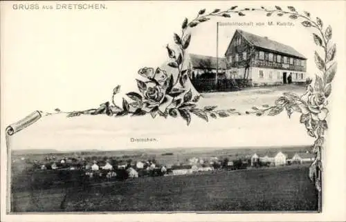 Ak Dretschen Doberschau Gaußig Oberlausitz, Panorama, Gastwirtschaft von M. Kubitz