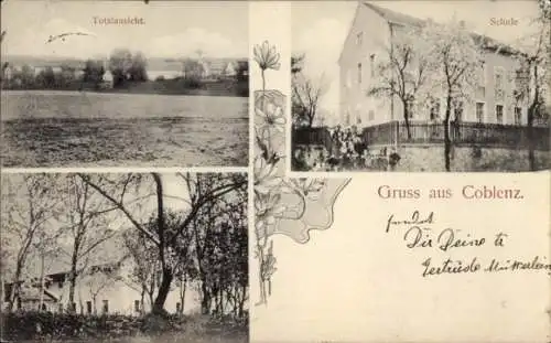Ak Coblenz Göda in der Oberlausitz, Totale, Schule