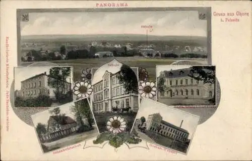 Ak Ohorn Sachsen, Panorama, Schule, Schankwirtschaft, Mechan. Weberei, Gasthof König Albert Eiche