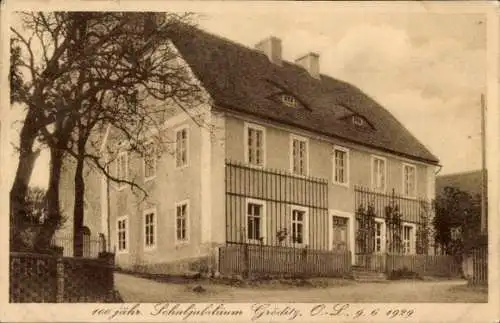 Ak Gröditz Weißenberg in der Oberlausitz, 100 jähr. Schuljubiläum, Schulhaus