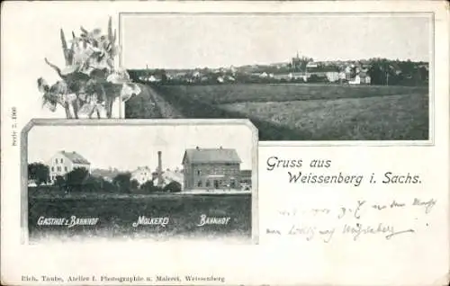 Ak Weißenberg in Sachsen, Panorama, Gasthof zum Bahnhof
