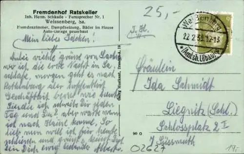 Ak Weißenberg in Sachsen, Fremdenhof Ratskeller