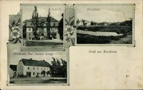 Ak Kreckwitz Kubschütz in Sachsen, Gasthaus, Schloß, Dorfplatz