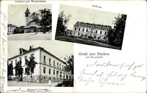 Ak Pommritz Hochkirch in Sachsen, Gutshof mit Wasserturm, Schloss, Klingst's Gasthof