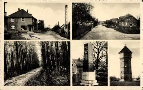 Ak Großdubrau in Sachsen, Teilansichten, Straßenpartie, Geschäftshaus, Denkmal, Wasserturm