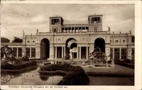 Ak Potsdam Sanssouci, Sanssouci, Orangerie,  Architektur, Garten, Skulpturen