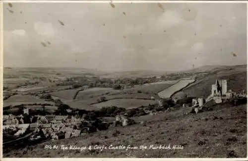 Ak Corfe Castle Dorset England, Dorf und Schloss