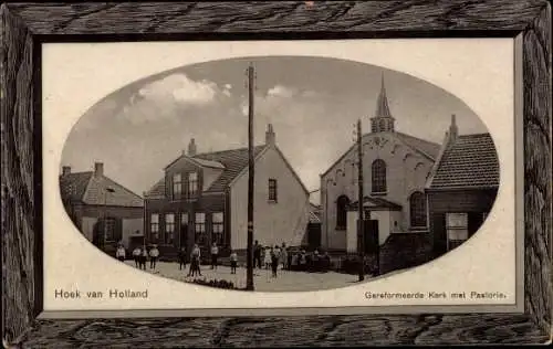 Präge Passepartout Ak Hoek van Holland Rotterdam Südholland Niederlande, Geref. Kerk met Pastorie