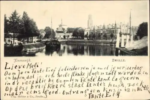 Ak Zwolle Overijssel Niederlande, Stadtansicht, Wasserweg, historische Gebäude, Postkarte