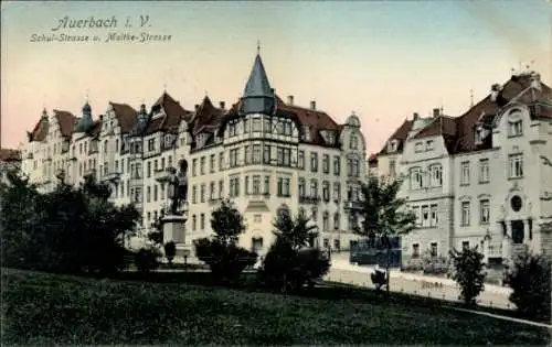 Ak Auerbach im Vogtland, Schulstraße und Moltkestraße