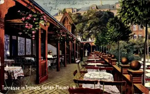 Künstler Ak Plauen im Vogtland, Kaffeehaus Trömel, Terrasse