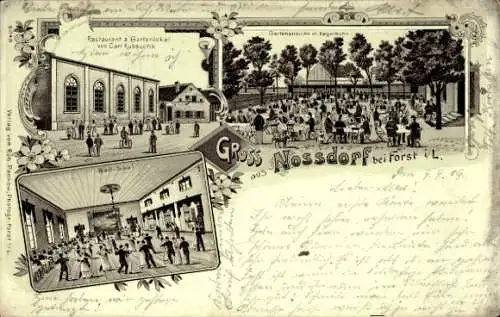 Litho Noßdorf Forst in der Niederlausitz, Restaurant mit Kegelbahn