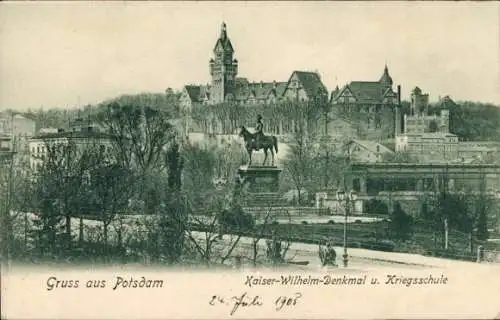 Ak Potsdam in Brandenburg, Kaiser Wilhelm Denkmal und Kriegsschule