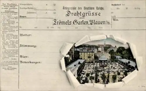 Ak Plauen im Vogtland, Drahtgrüsse aus Trömels Garten, Terrasse