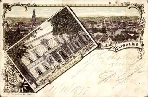 Litho Eberswalde in der Mark, Gesamtansicht, Restaurant Schützenhaus, Wappen