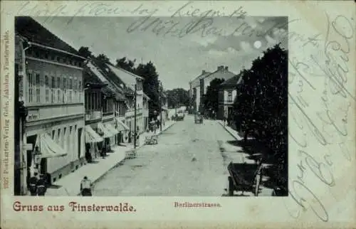 Mondschein Ak Finsterwalde in der Niederlausitz, Berliner Straße