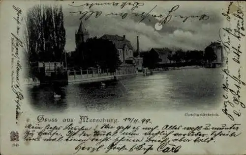 Mondschein Ak Merseburg an der Saale, Gotthardtsteich