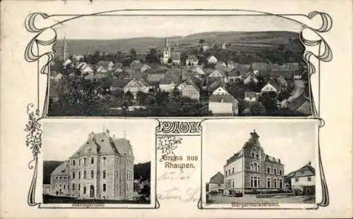 Ak Rhaunen im Hunsrück, Gesamtansicht, Amtsgericht, Bürgermeisteramt