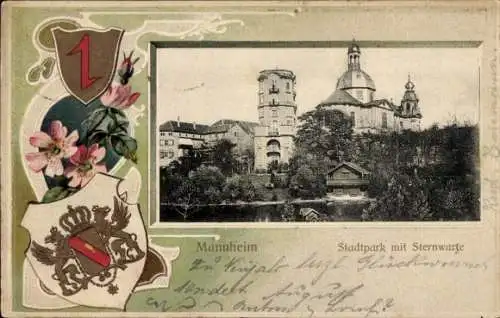 Präge Wappen Passepartout Ak Mannheim in Baden, Stadtpark, Sternwarte