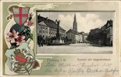 Präge Wappen Passepartout Ak Freiburg im Breisgau, Kaserne, Siegesdenkmal