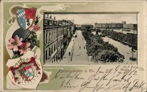 Präge Wappen Passepartout Ak Ludwigshafen am Rhein, Markt