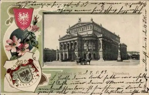 Präge Wappen Passepartout Ak Frankfurt am Main, Opernhaus