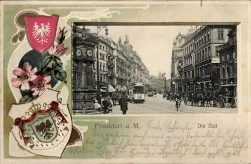 Präge Wappen Passepartout Ak Frankfurt am Main, Die Zeil