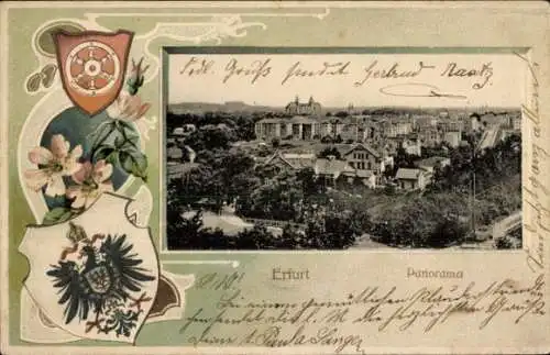 Präge Wappen Passepartout Ak Erfurt in Thüringen, Panorama