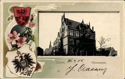 Präge Wappen Passepartout Ak Düren im Rheinland, Gymnasium