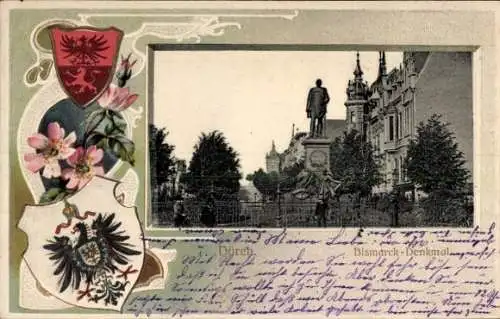 Präge Wappen Passepartout Ak Düren im Rheinland, Bismarck Denkmal