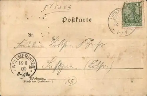 Litho Lichtenberg Elsass Bas Rhin, Gesamtansicht, Gasthaus zur Sonne, Denkmal, Dichterheim