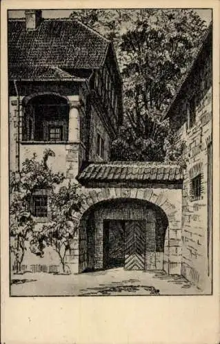 Künstler Ak Buhla im Eichsfeld, Gebäudedetail, Tor