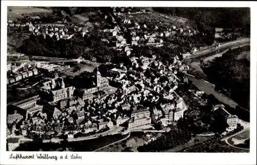 Ak Weilburg an der Lahn Hessen, Fliegeraufnahme