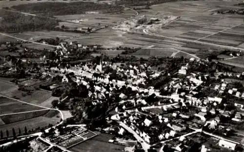 Ak Rain am Lech Schwaben, Luftaufnahme von  ländliche Landschaft, viele Häuser